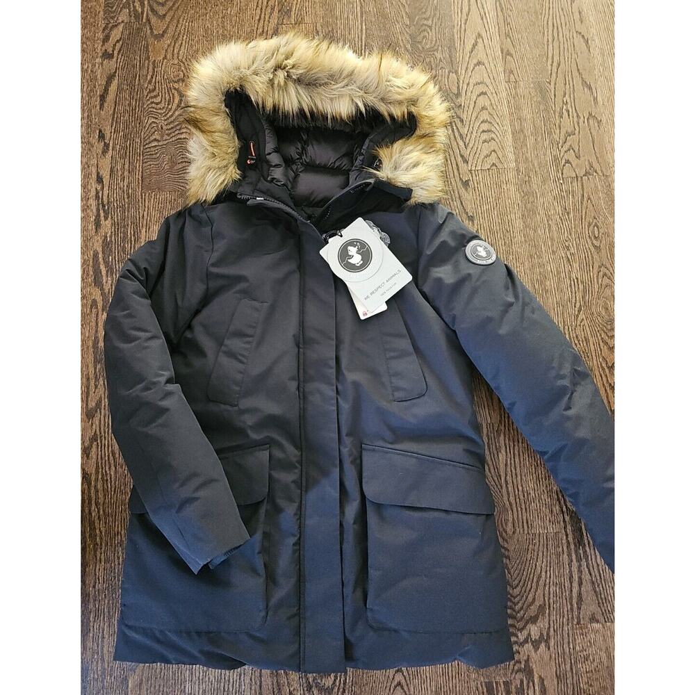SAVE THE DUCK Men's Black Parka with Faux Fur Trim Hood